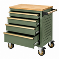 Carro de herramientas 86 x 46 x 98 cm de acero verde con encimera de madera y 5 cajones