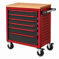 Carro de herramientas 77 x 46 x 96 cm de acero rojo y negro con 7 cajones y encimera de madera