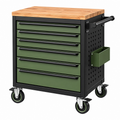 Carro de herramientas 77 x 46 x 95 cm de acero verde con encimera de madera y 7 cajones móvil