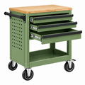 Carro de herramientas 85 x 46 x 95 cm de acero verde con encimera de bambú y 3 cajones