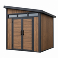 Caseta de jardín 200 x 150 x 200 cm con paneles efecto madera y estructura metálica negra