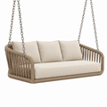 Sofá colgante 180 x 75 x 70 cm de cuerda beige con cadenas metálicas para exterior