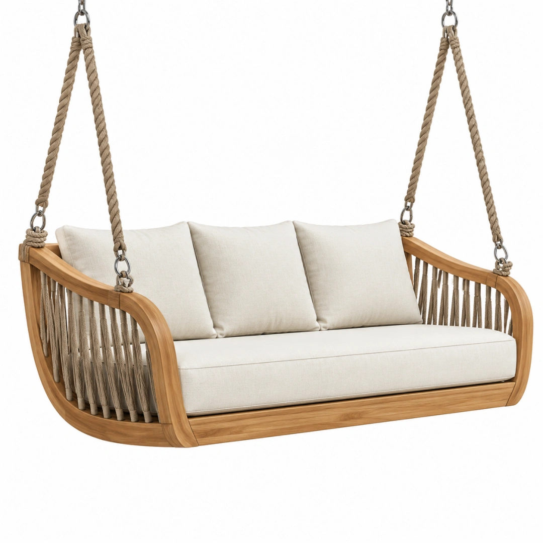Columpio sofá 150 x 80 x 65 cm de madera natural y cuerda beige para exterior estilo contemporáneo