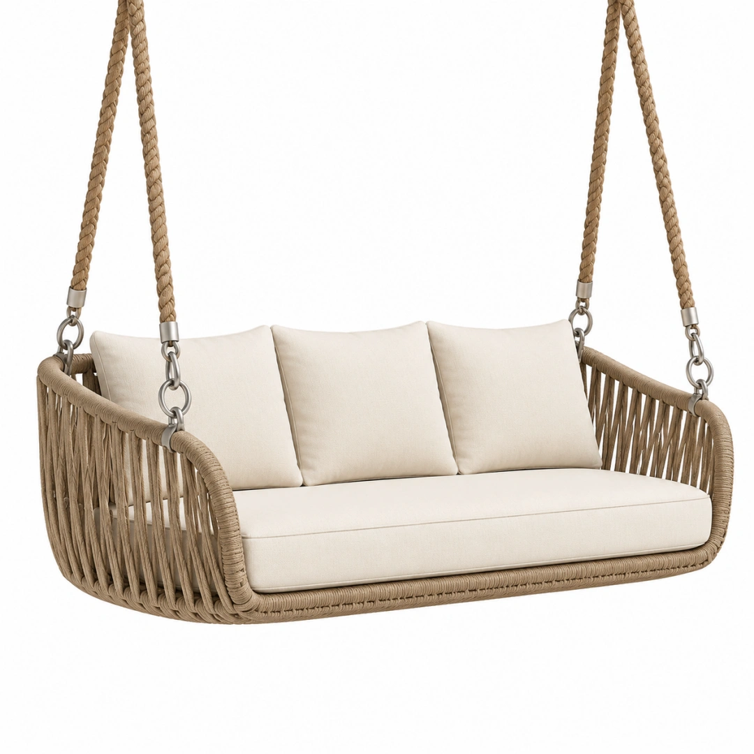 Sofá colgante 180 x 75 x 65 cm de cuerda trenzada beige para terraza