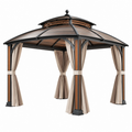 Pérgola de jardín 300 x 300 x 290 cm de metal negro y marrón con cortinas