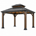 Cenador de jardín 300 x 300 x 290 cm de metal negro y marrón con cubierta ventilada