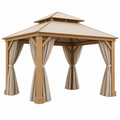 Cenador de jardín 300 x 300 x 300 cm de madera beige con cortinas