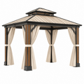 Pérgola 300 x 300 x 300 cm de metal negro y beige con cortinas para exterior estilo pabellón