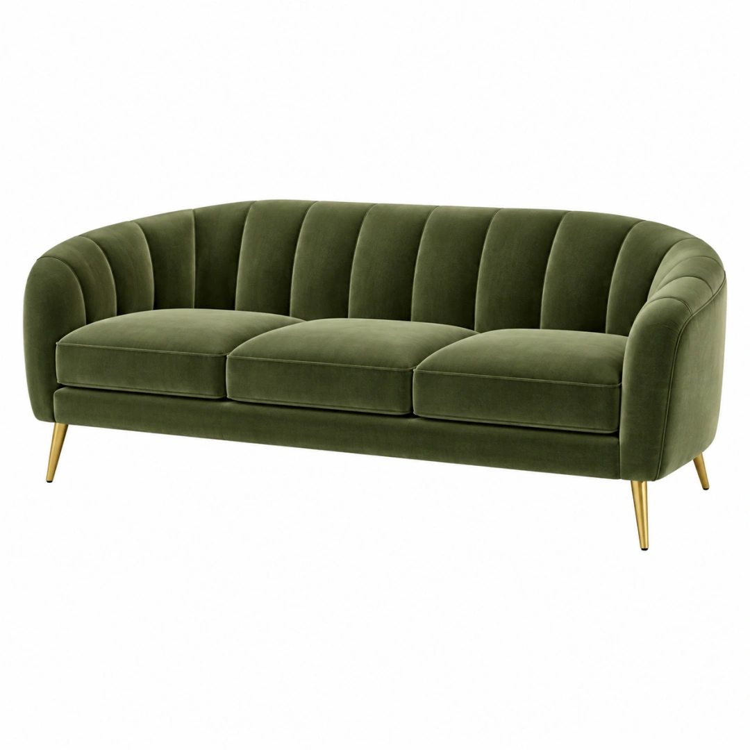 Sofá de 3 plazas 210 x 86 x 78 cm de terciopelo verde oliva estilo retro
