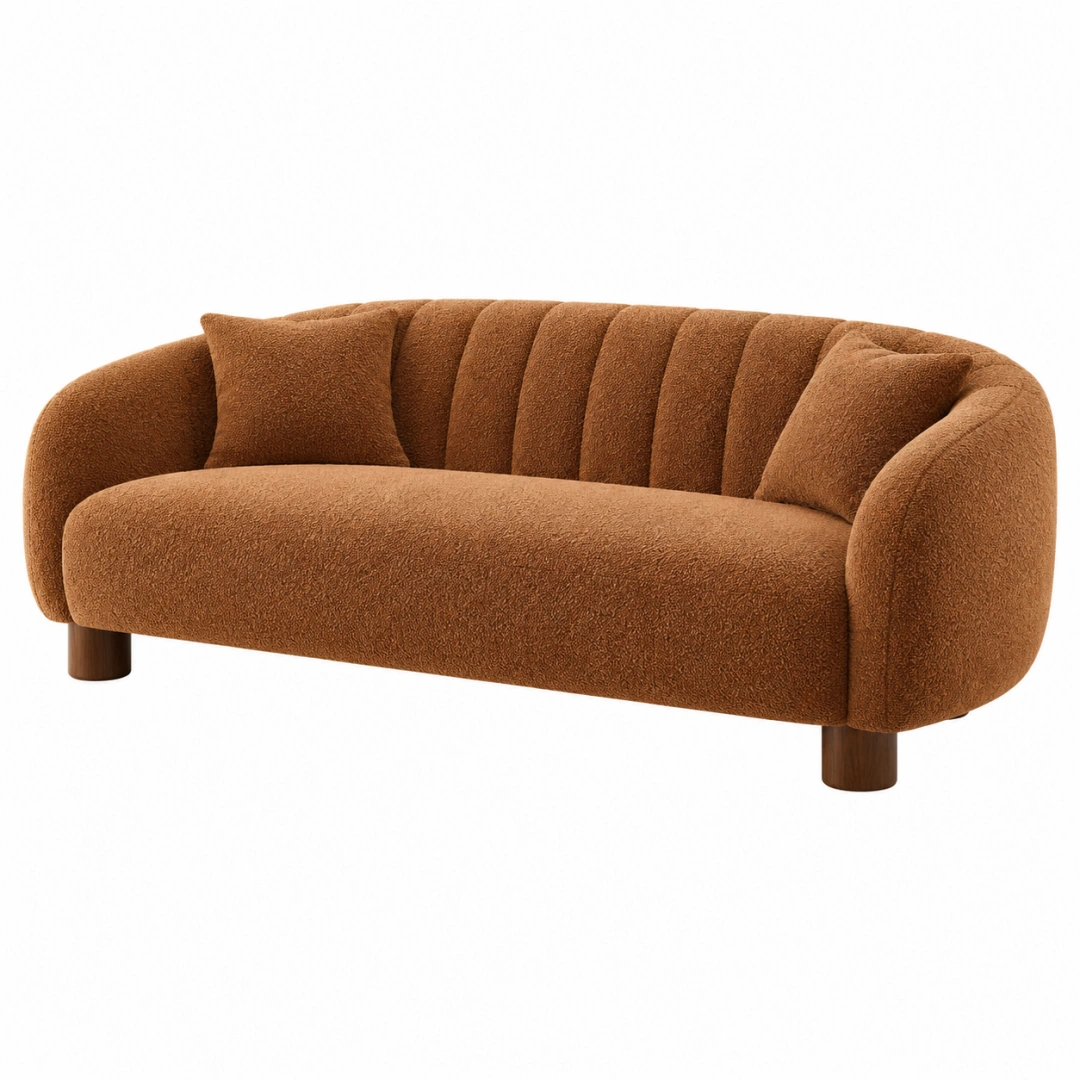 Sofá de 3 plazas 210 cm tapizado bouclé marrón estilo contemporáneo