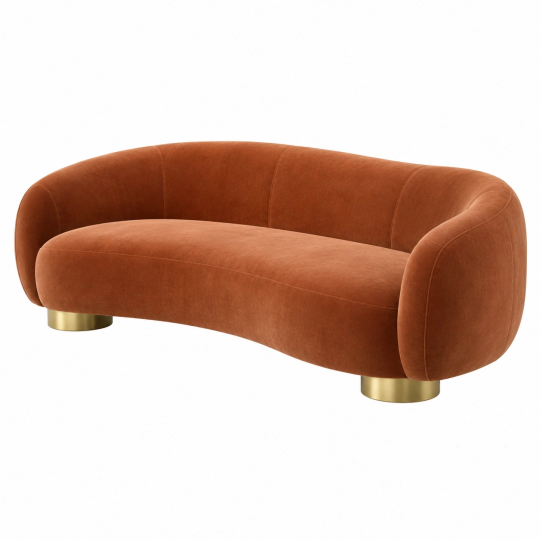 Sofá de 2 plazas 180 x 85 x 75 cm tapizado marrón con patas metálicas doradas de estilo curvo