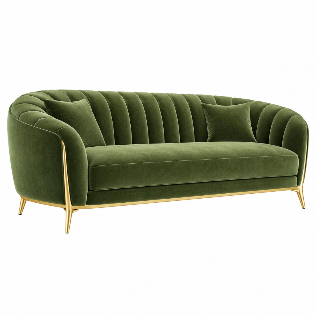 Sofá de 2 plazas 180 x 85 x 82 cm de terciopelo verde con patas metálicas doradas - estilo retro