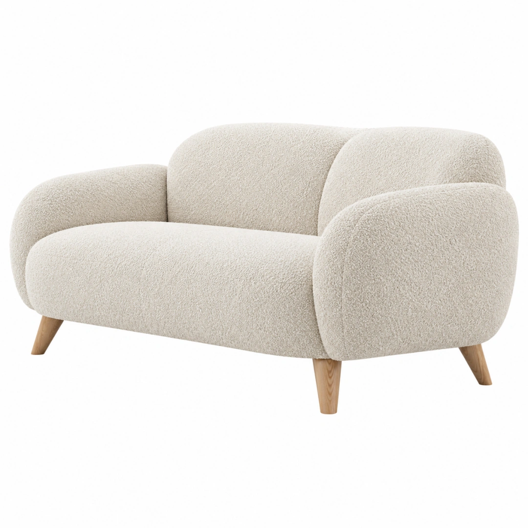 Sofá de 2 plazas 145 x 85 x 78 cm en tejido bouclé beige con patas de madera estilo moderno