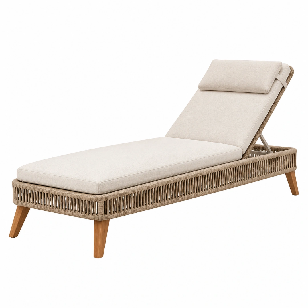 Tumbona 200 x 70 cm de cuerda trenzada beige con respaldo reclinable para exterior