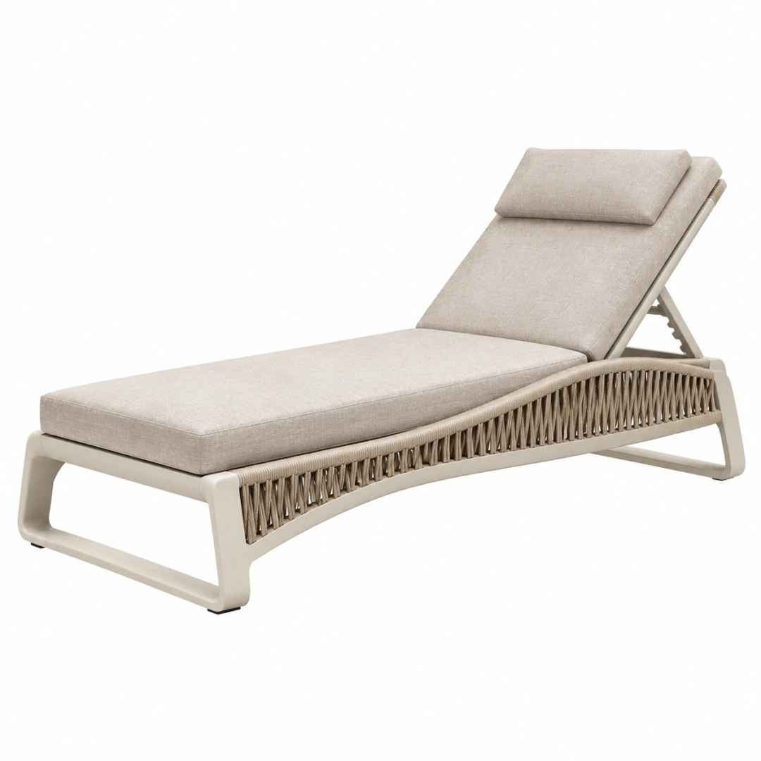 Tumbona 200 x 70 cm de aluminio beige con respaldo reclinable para exterior