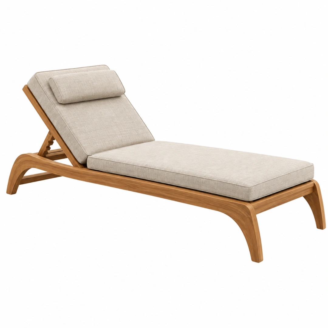 Tumbona de 200 x 70 x 88 cm de madera y tela beige con respaldo reclinable