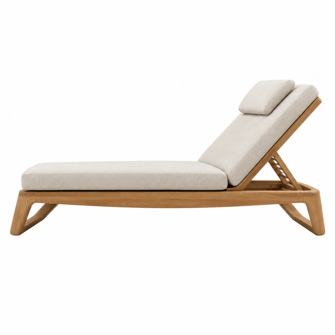 Tumbona reclinable 200 x 70 x 85 cm de madera y tejido beige para exterior cubierto
