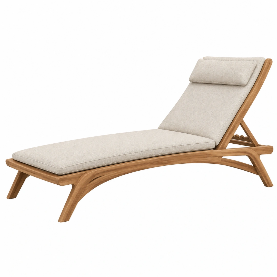 Tumbona 200 x 70 x 85 cm de madera y tejido beige con respaldo reclinable para exterior