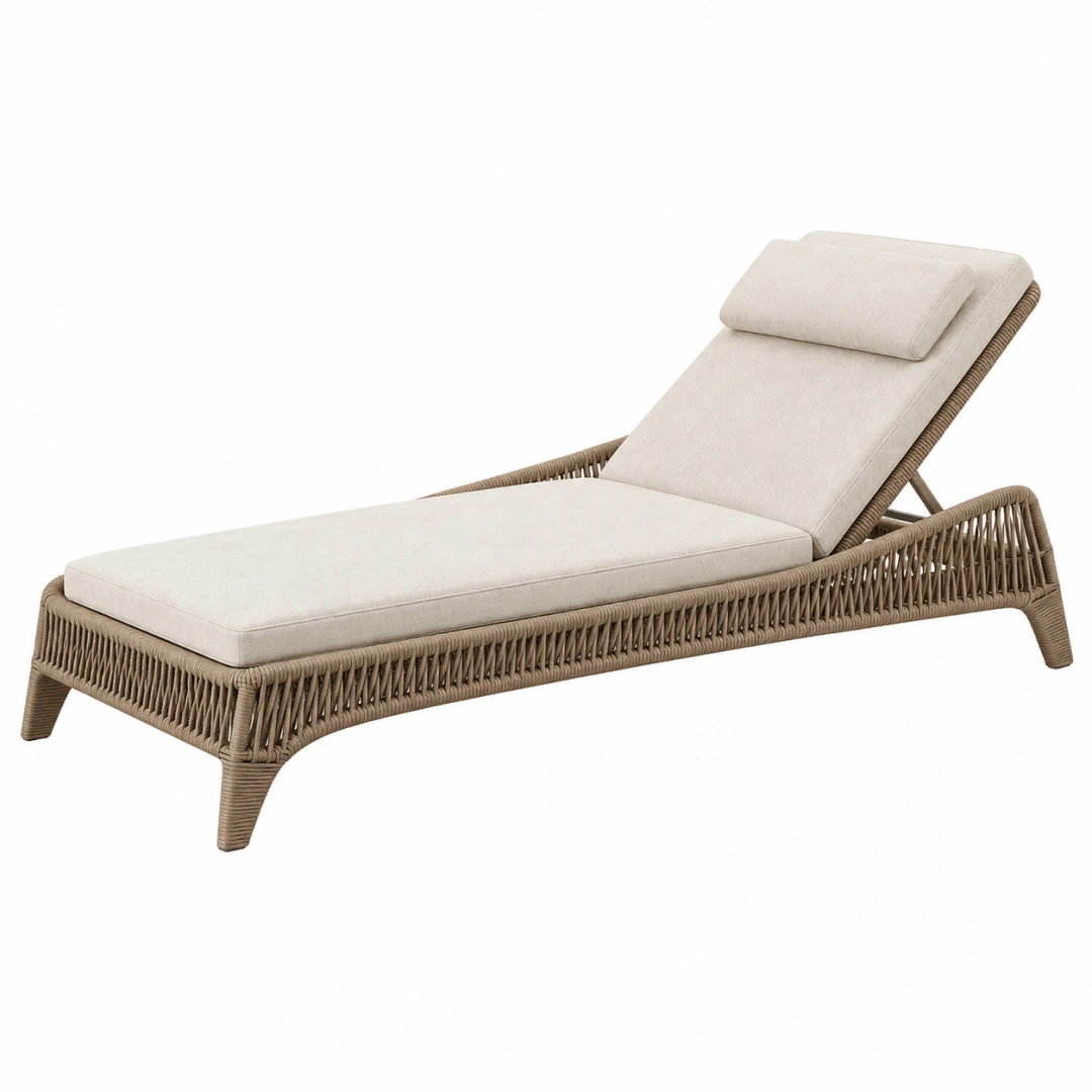 Tumbona reclinable 200 x 70 x 80 cm de ratán sintético beige para exterior