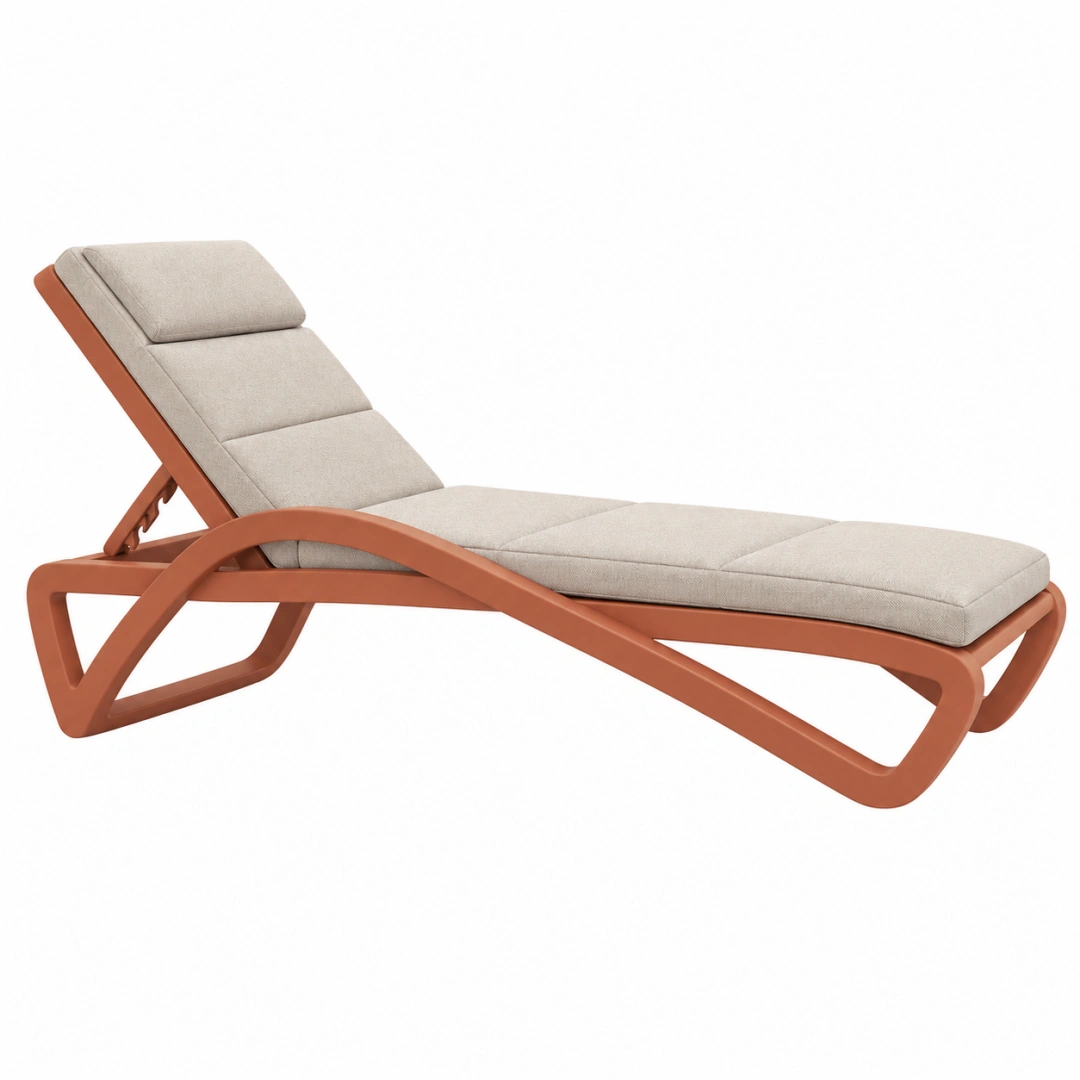 Tumbona de exterior 190 x 65 x 85 cm de plástico naranja con cojín beige reclinable