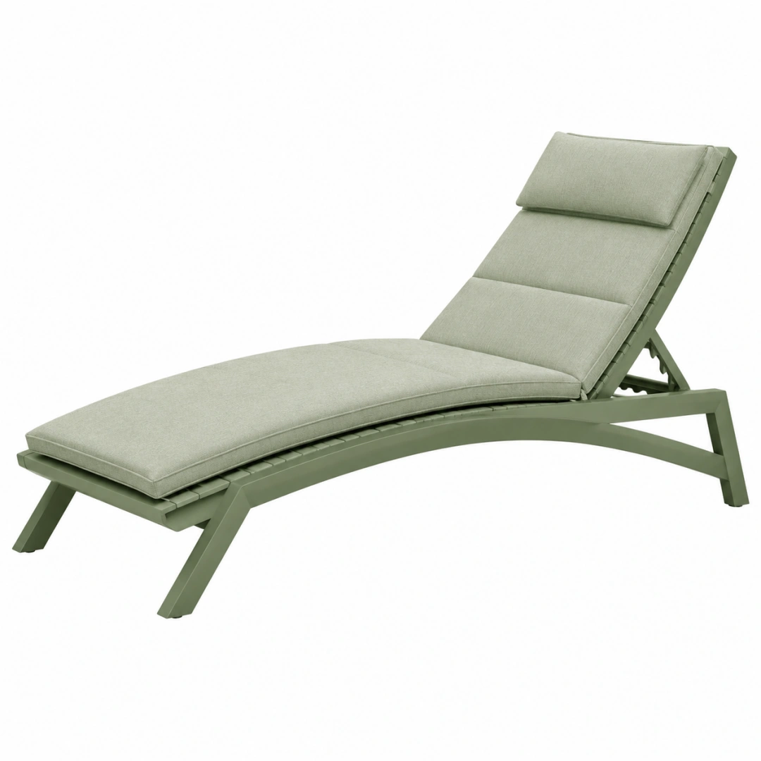 Tumbona de jardín 190 x 65 x 85 cm verde con respaldo reclinable y cojín textil